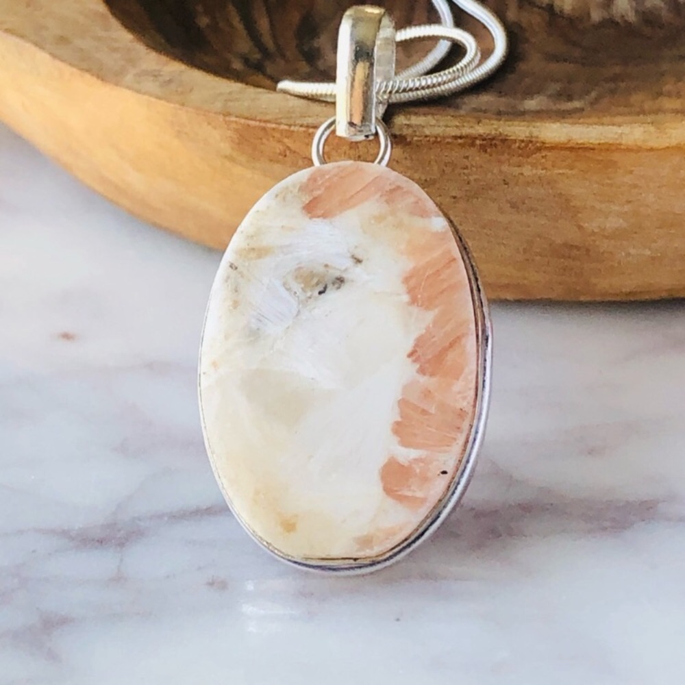 Silver Plated Scolecite Stone Statement Necklace - image 1